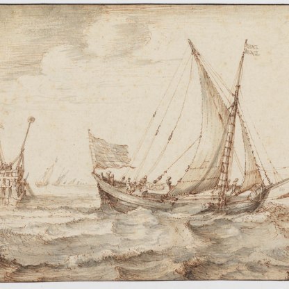 Cornelis Claesz van Wieringen Sailboats off a jetty in a breeze c.1630, PD.566-1963